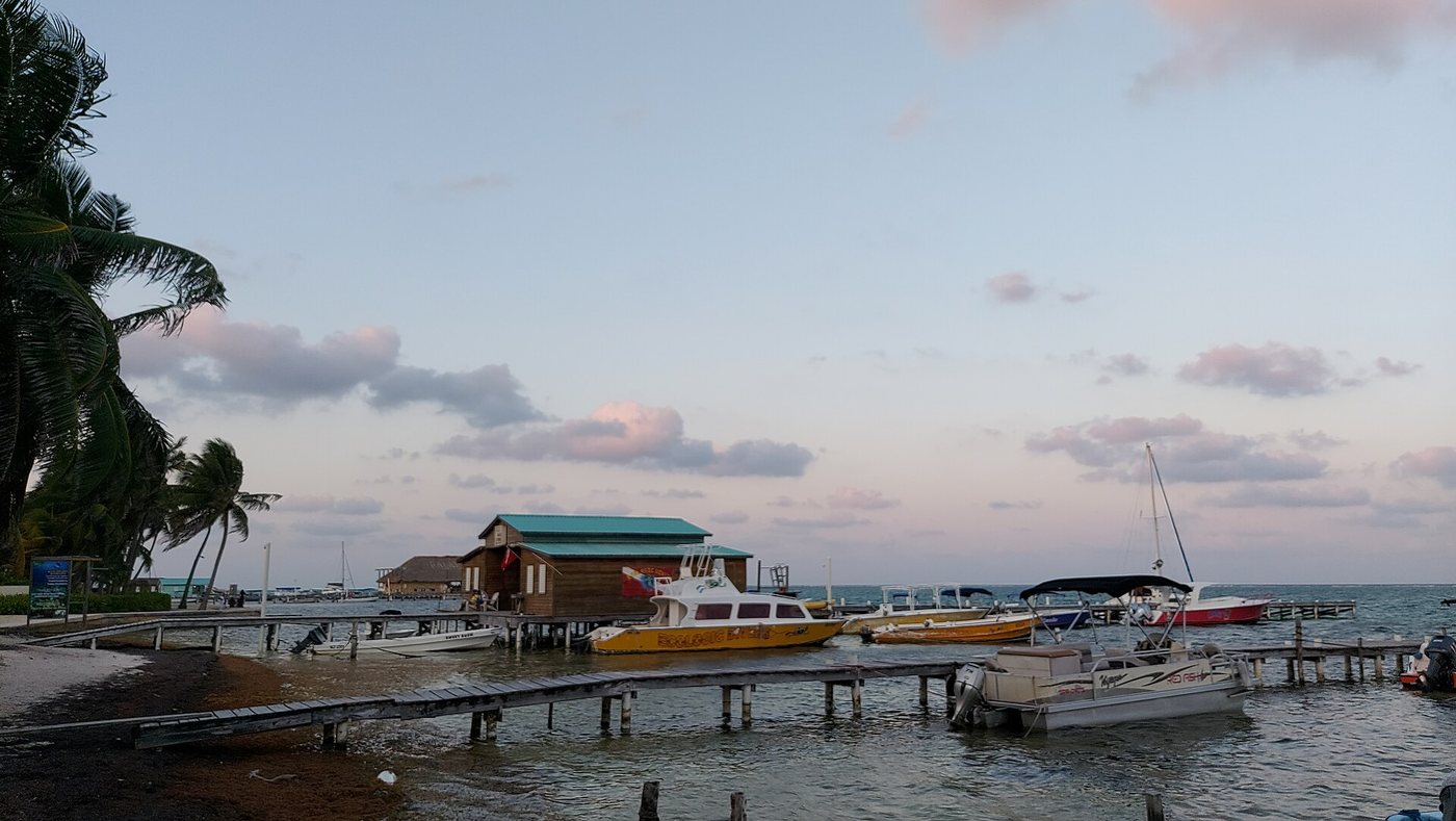 Boats, small jetties and diving centres in Barrier Reef Drive, San Pedro, Belize