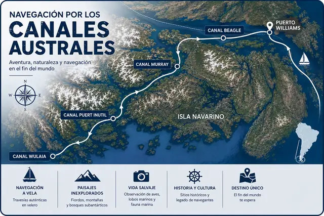 Ruta: Puerto Williams, Canal Beagle, Canal Murray, Puerto Inútil, Wulaia